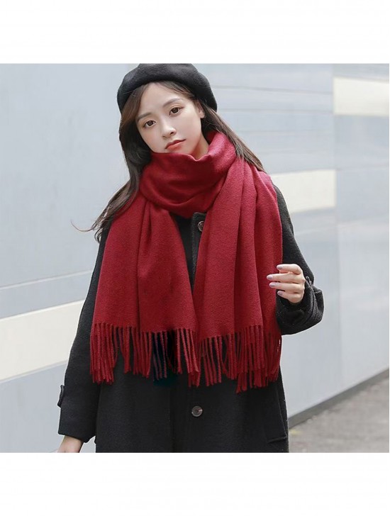 Premium Cashmere Feeling Solid Color Scarf W/ Tassels